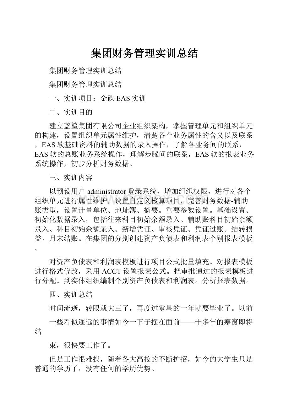 集团财务管理实训总结.docx