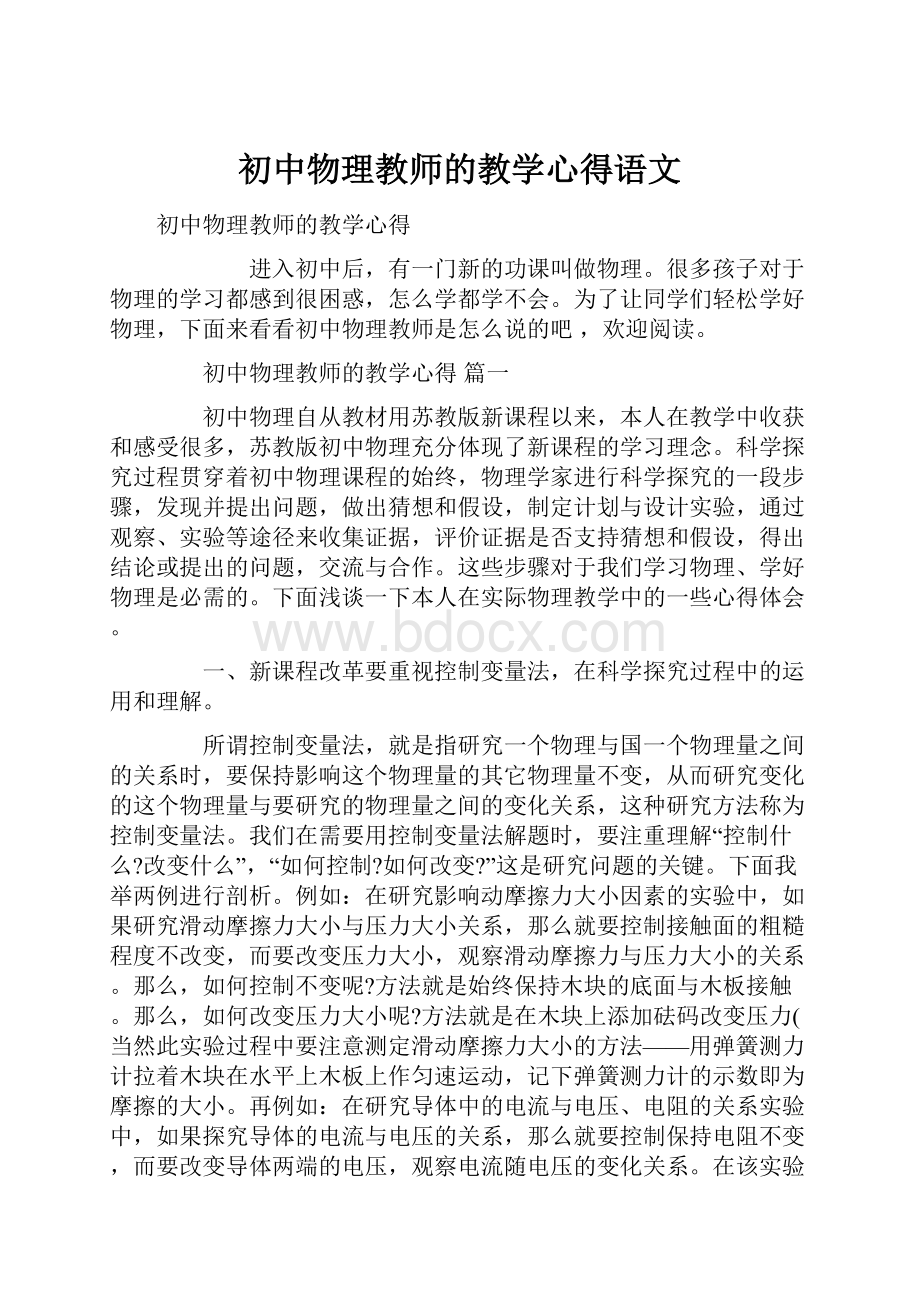 初中物理教师的教学心得语文.docx_第1页