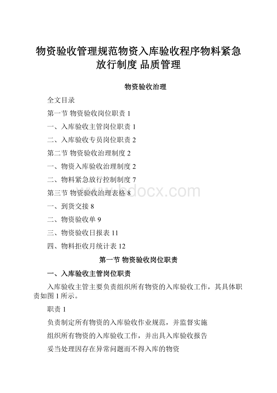 物资验收管理规范物资入库验收程序物料紧急放行制度品质管理.docx