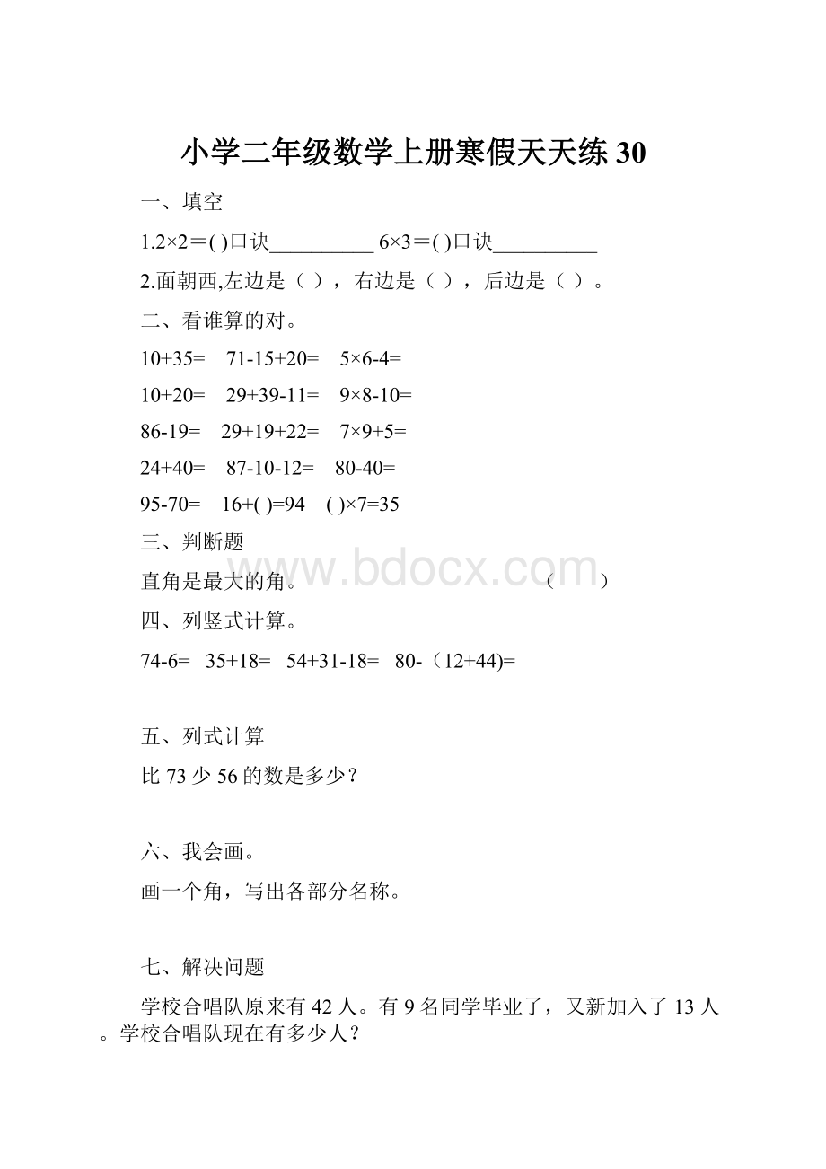 小学二年级数学上册寒假天天练30.docx