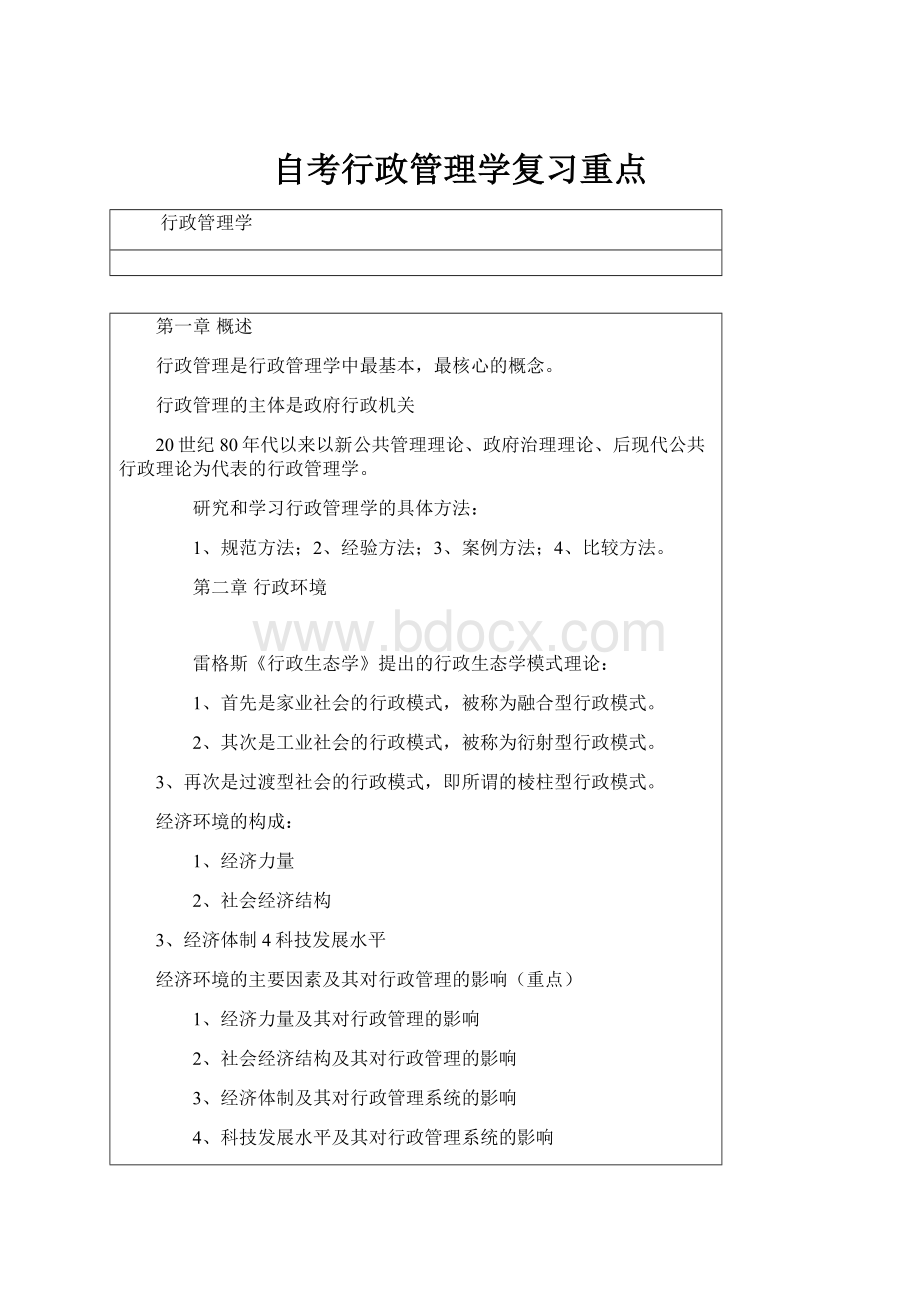 自考行政管理学复习重点.docx