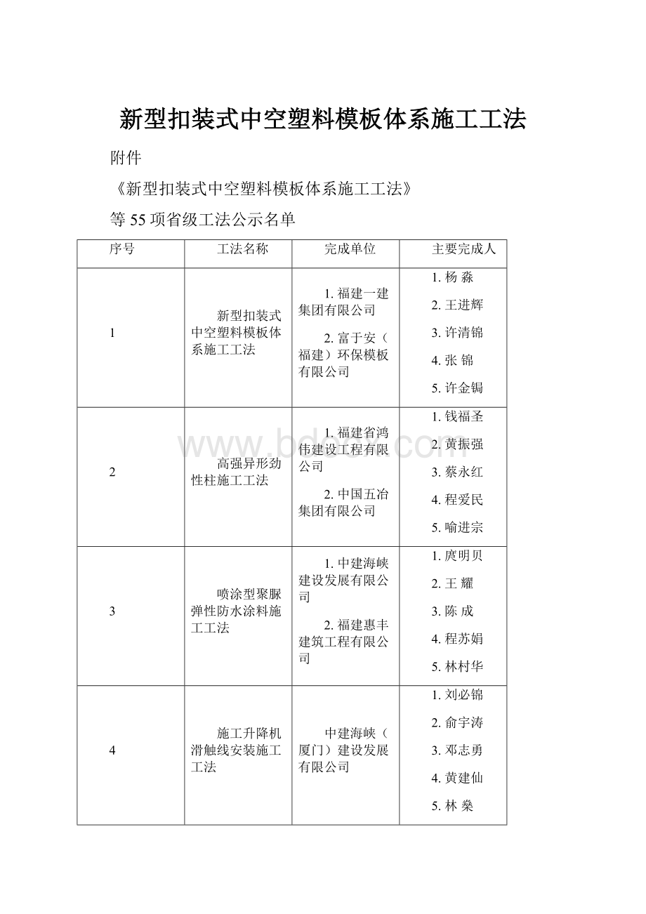 新型扣装式中空塑料模板体系施工工法.docx