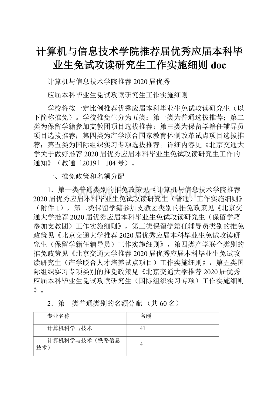 计算机与信息技术学院推荐届优秀应届本科毕业生免试攻读研究生工作实施细则doc.docx