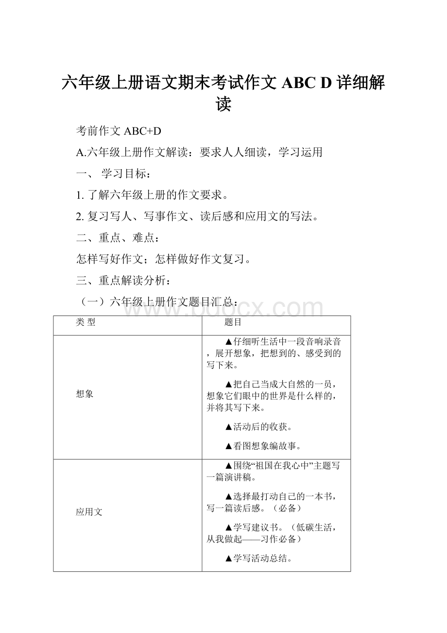 六年级上册语文期末考试作文ABC D详细解读.docx