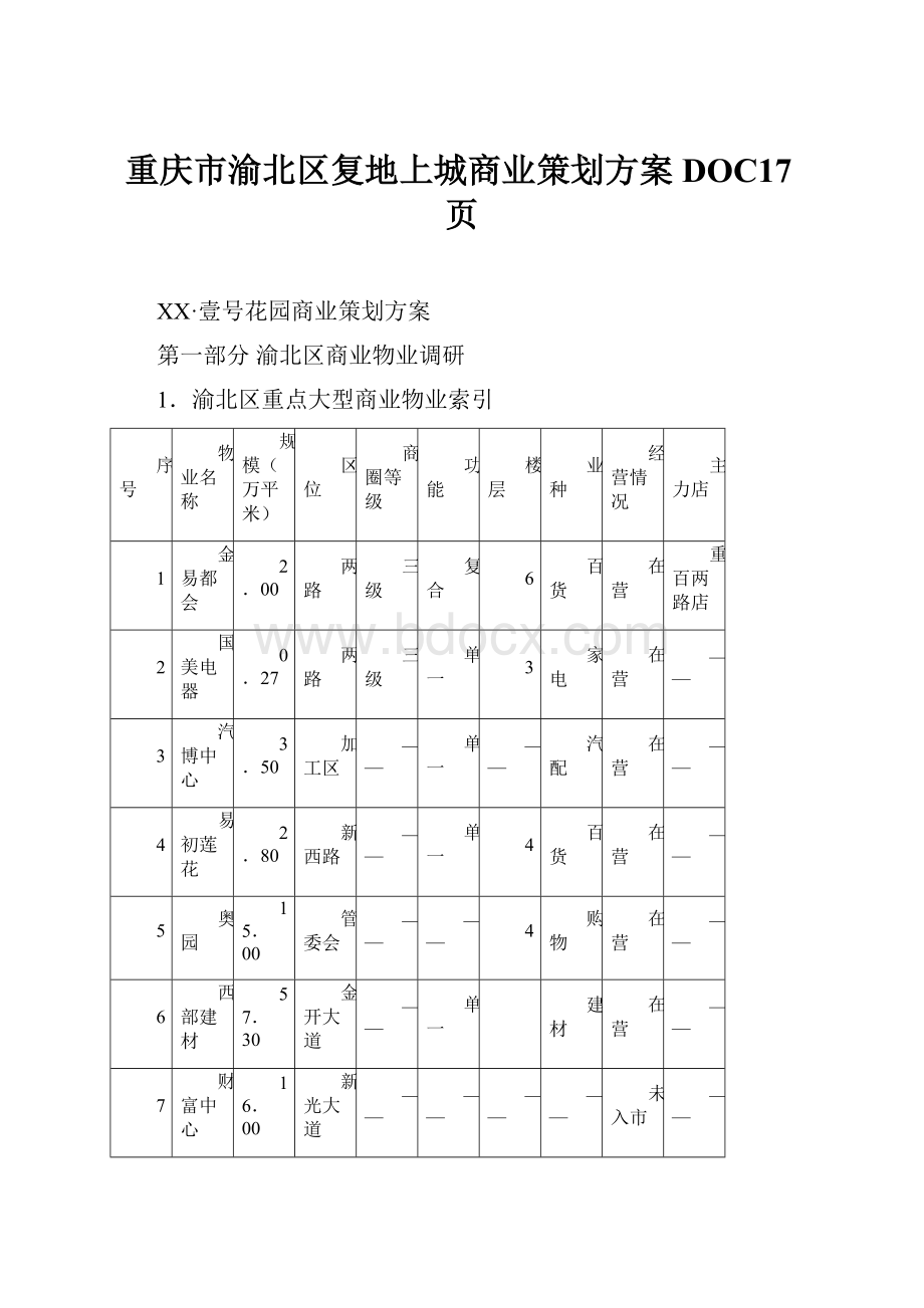 重庆市渝北区复地上城商业策划方案DOC17页.docx_第1页