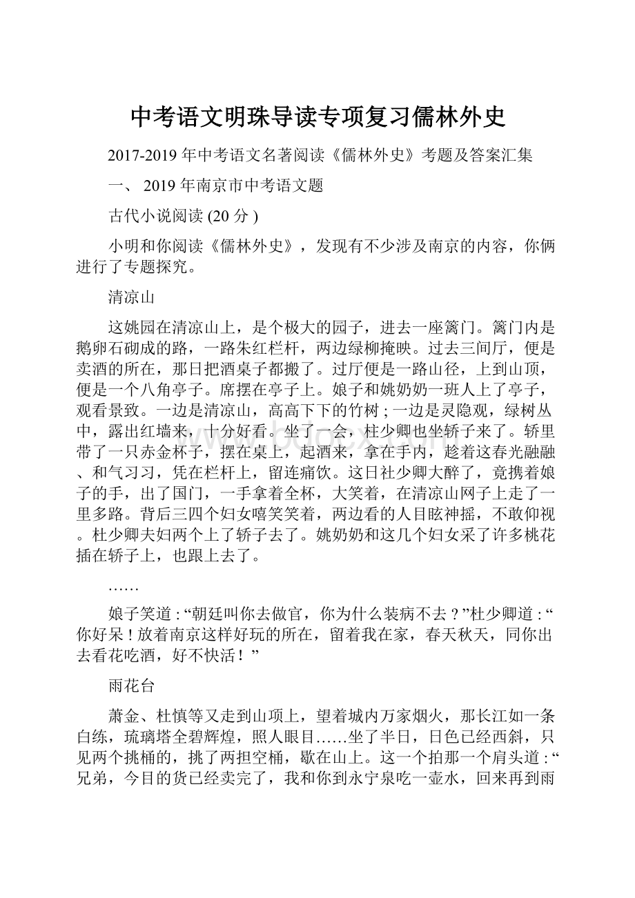 中考语文明珠导读专项复习儒林外史.docx_第1页