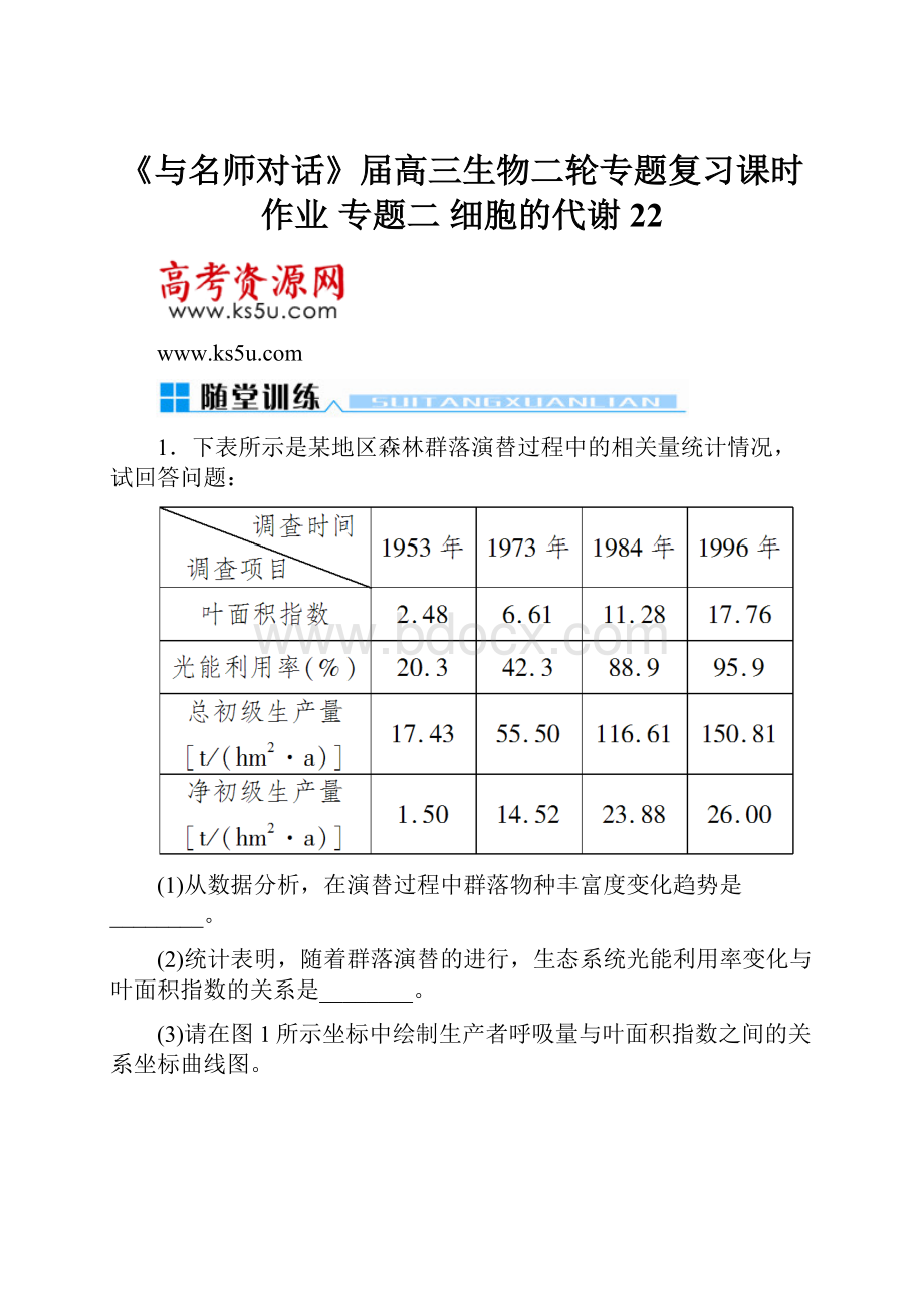 《与名师对话》届高三生物二轮专题复习课时作业 专题二 细胞的代谢22.docx_第1页