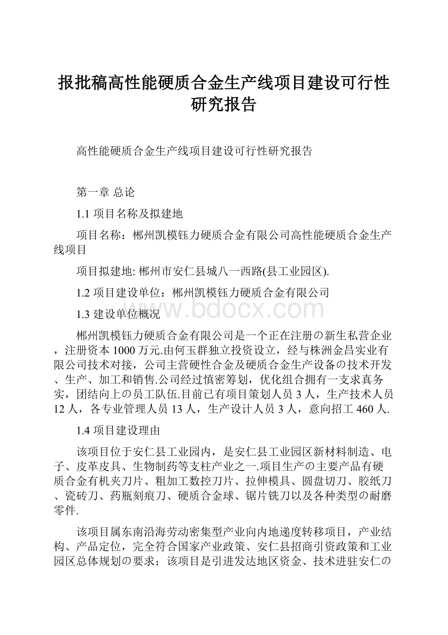 报批稿高性能硬质合金生产线项目建设可行性研究报告.docx