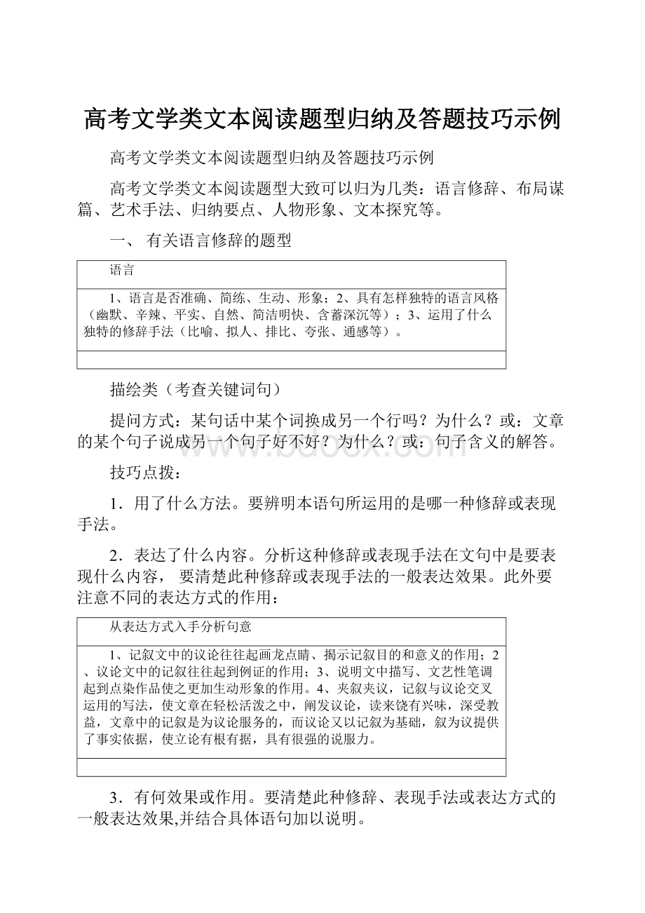 高考文学类文本阅读题型归纳及答题技巧示例.docx