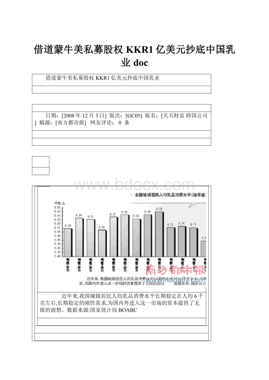 借道蒙牛美私募股权KKR1亿美元抄底中国乳业doc.docx