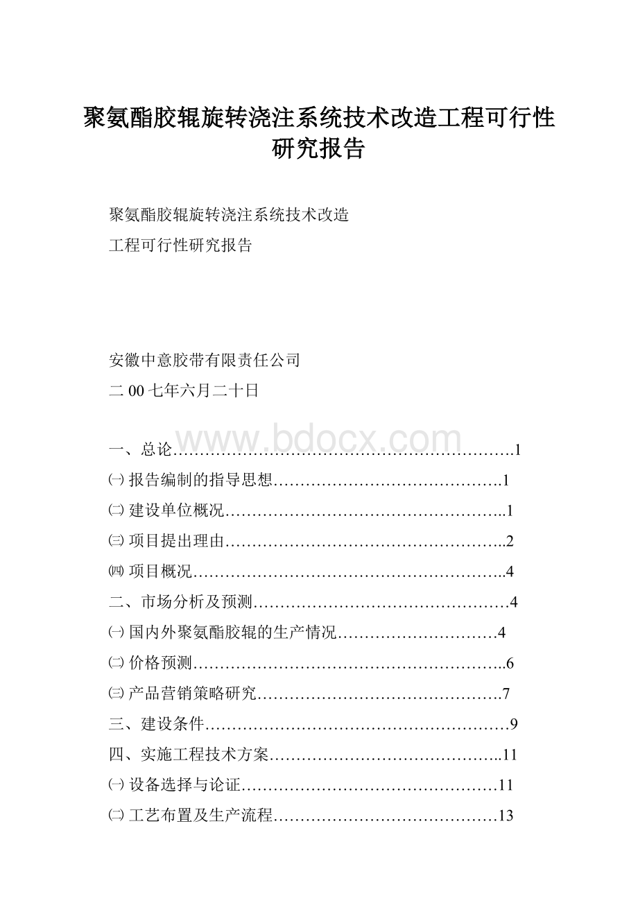 聚氨酯胶辊旋转浇注系统技术改造工程可行性研究报告.docx_第1页