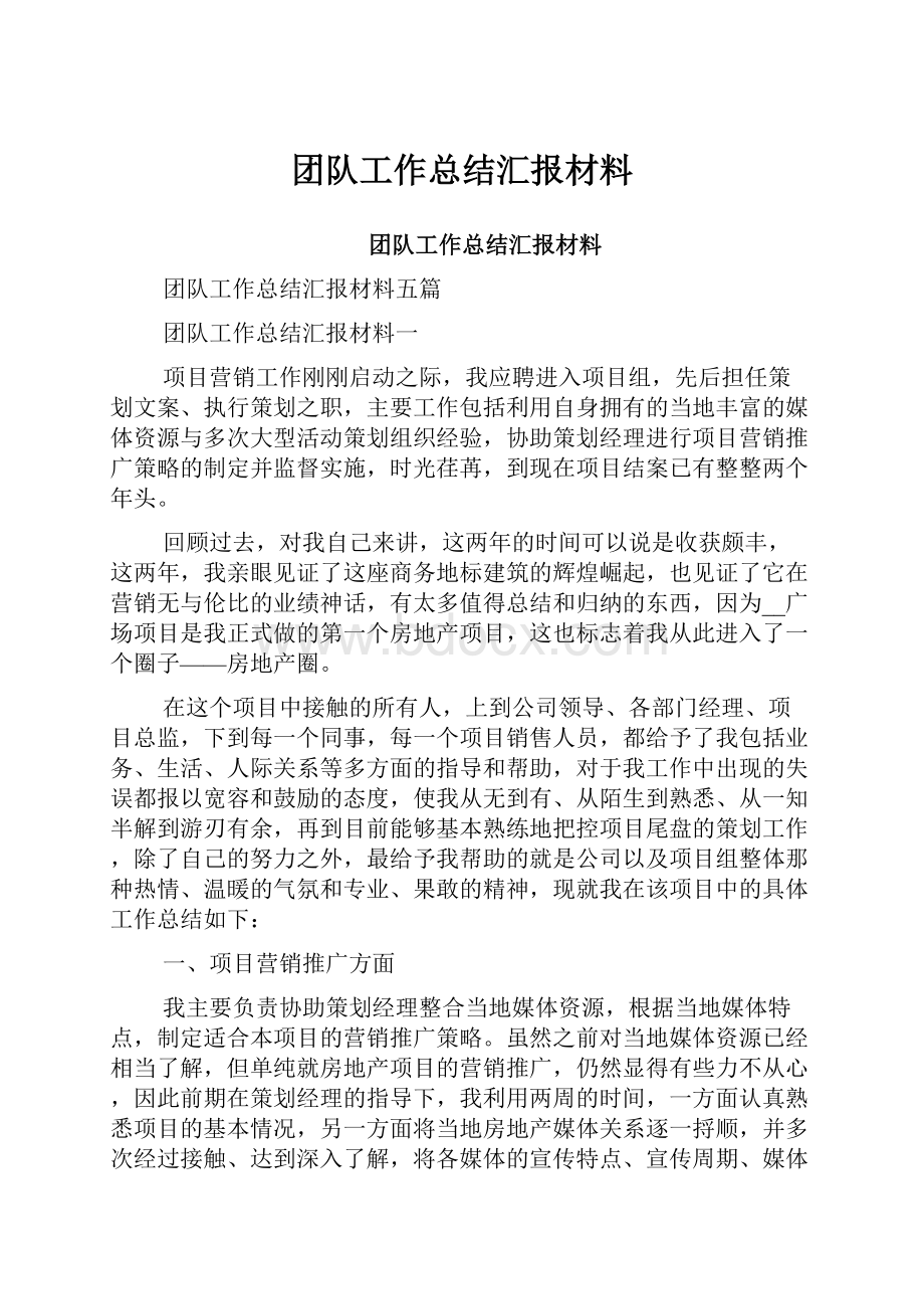 团队工作总结汇报材料.docx