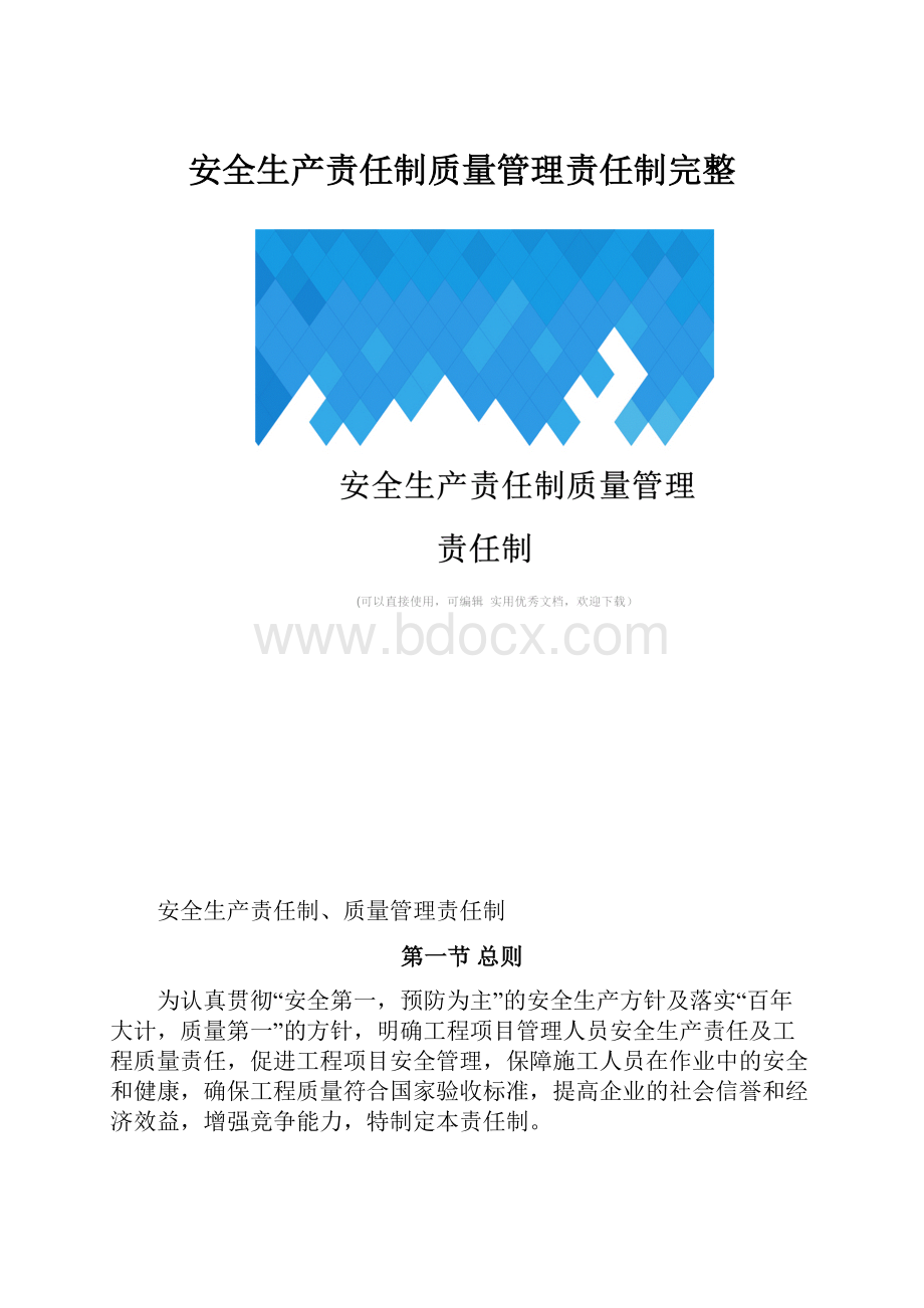 安全生产责任制质量管理责任制完整.docx