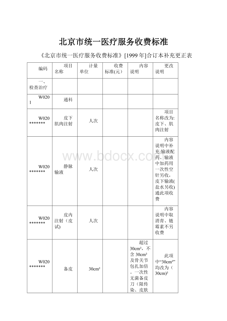 北京市统一医疗服务收费标准.docx_第1页