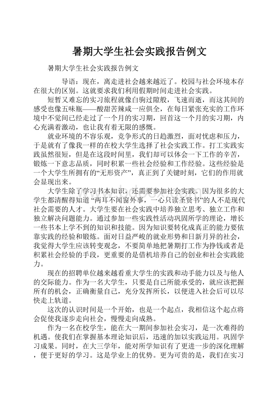 暑期大学生社会实践报告例文.docx