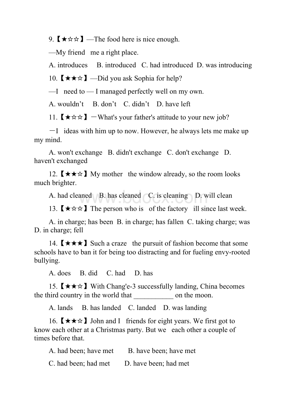 高一动词时态语态单选练习题42道含答案解析.docx_第2页