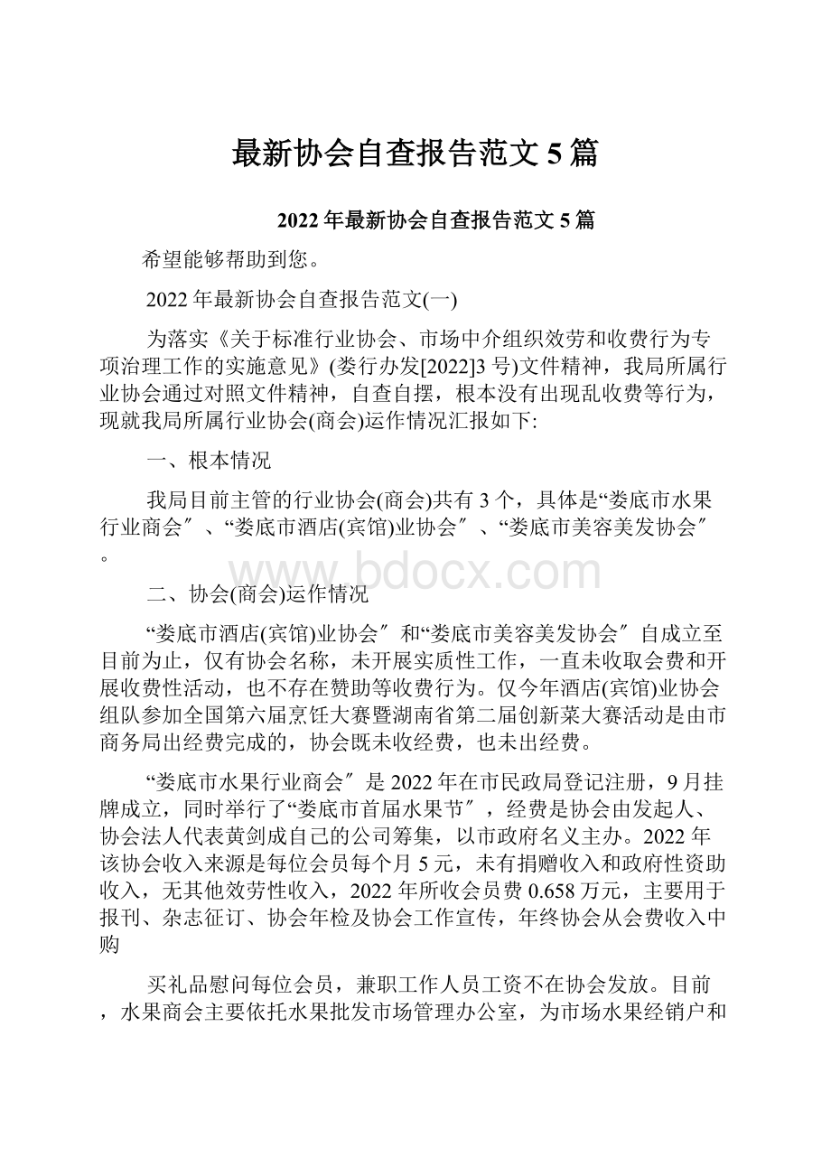 最新协会自查报告范文5篇.docx