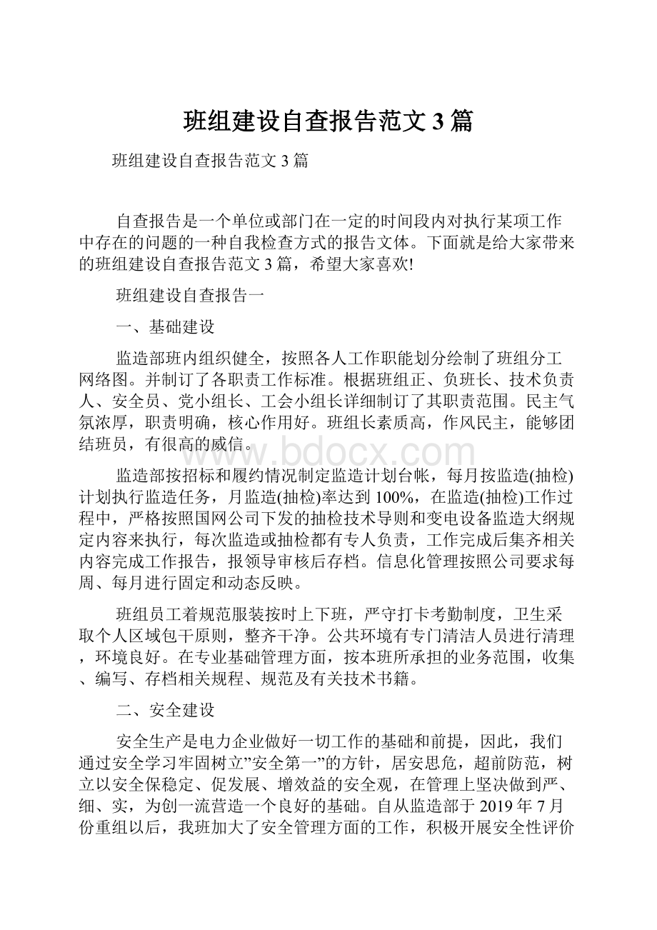 班组建设自查报告范文3篇.docx