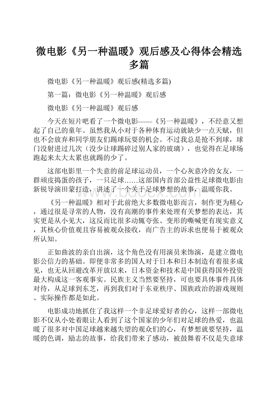 微电影《另一种温暖》观后感及心得体会精选多篇.docx