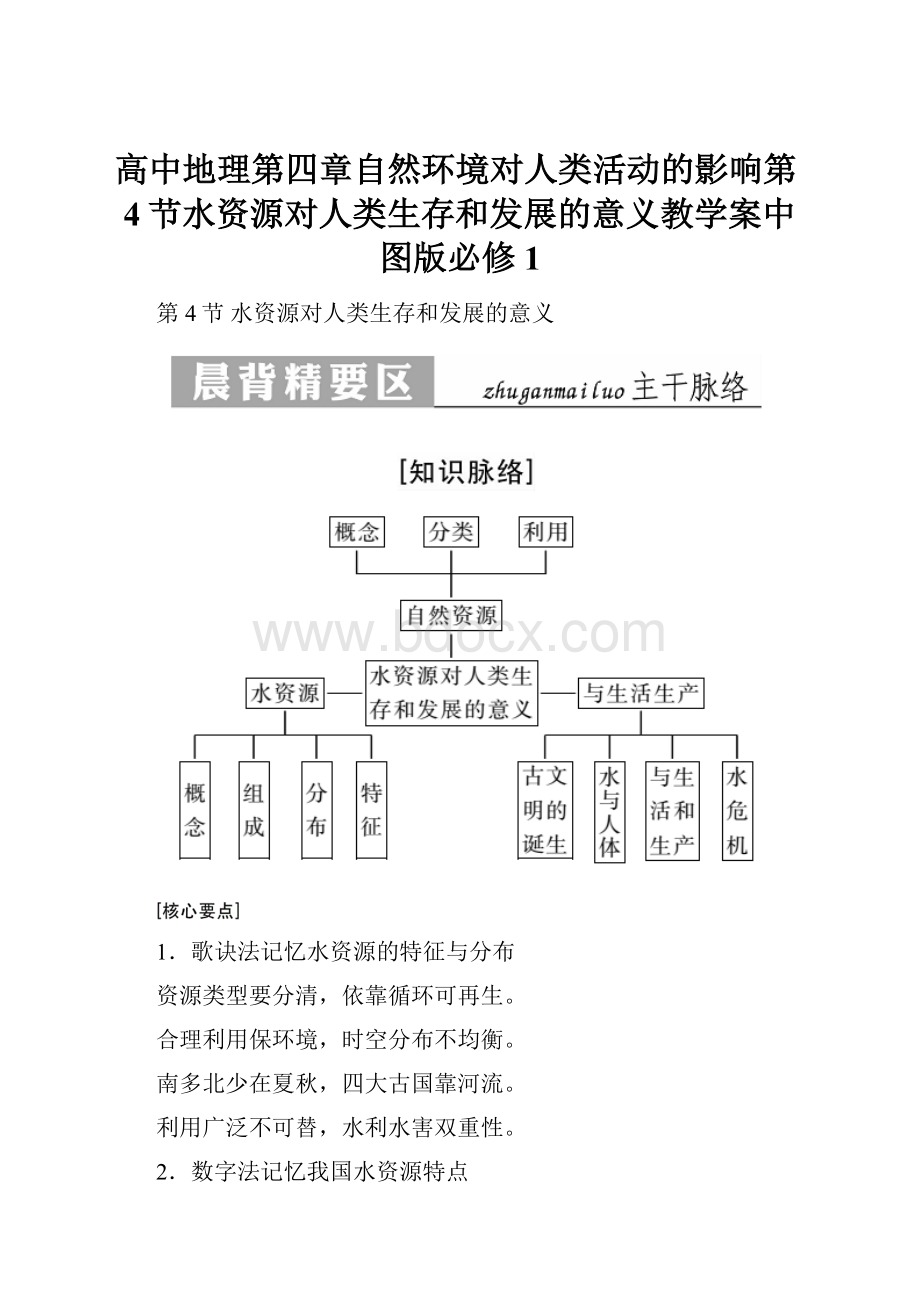 高中地理第四章自然环境对人类活动的影响第4节水资源对人类生存和发展的意义教学案中图版必修1.docx