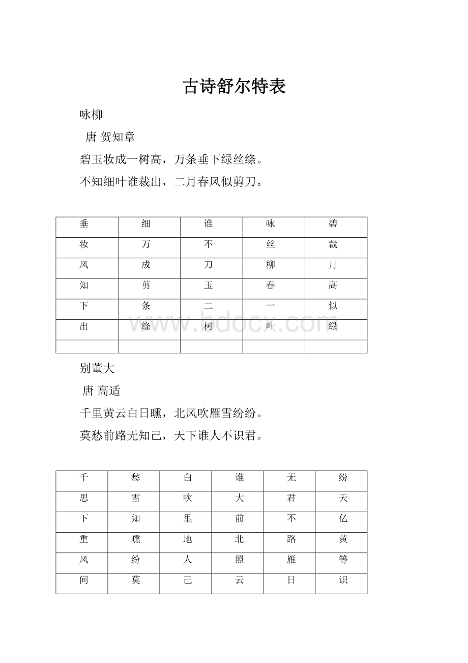 古诗舒尔特表.docx_第1页