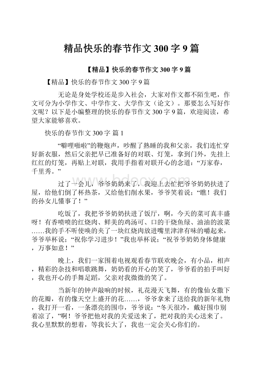 精品快乐的春节作文300字9篇.docx_第1页