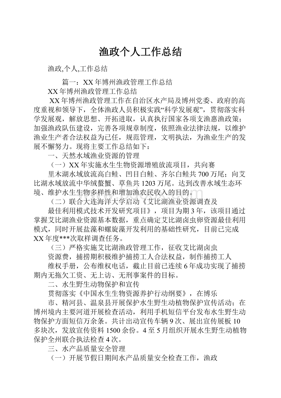 渔政个人工作总结.docx_第1页