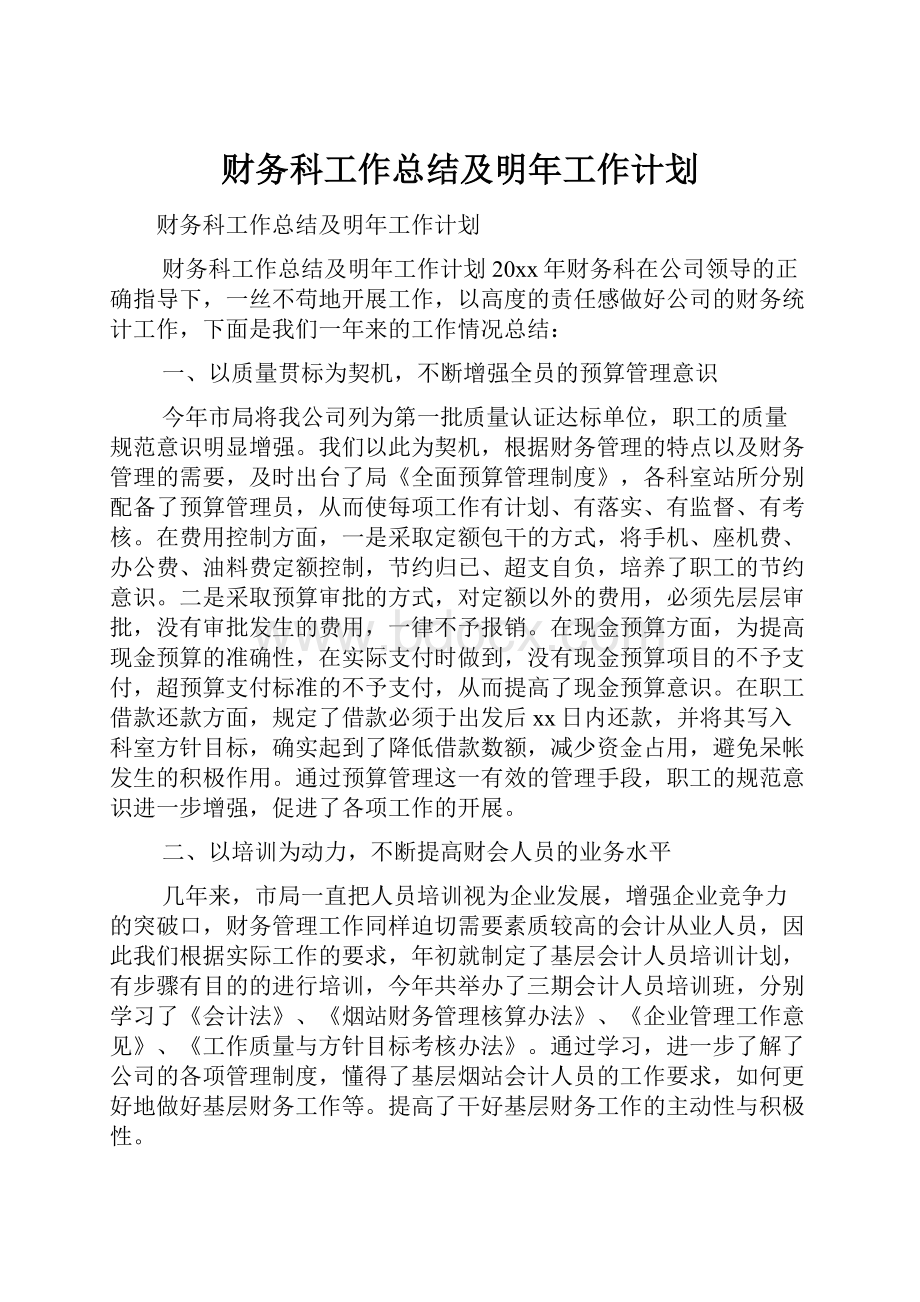 财务科工作总结及明年工作计划.docx