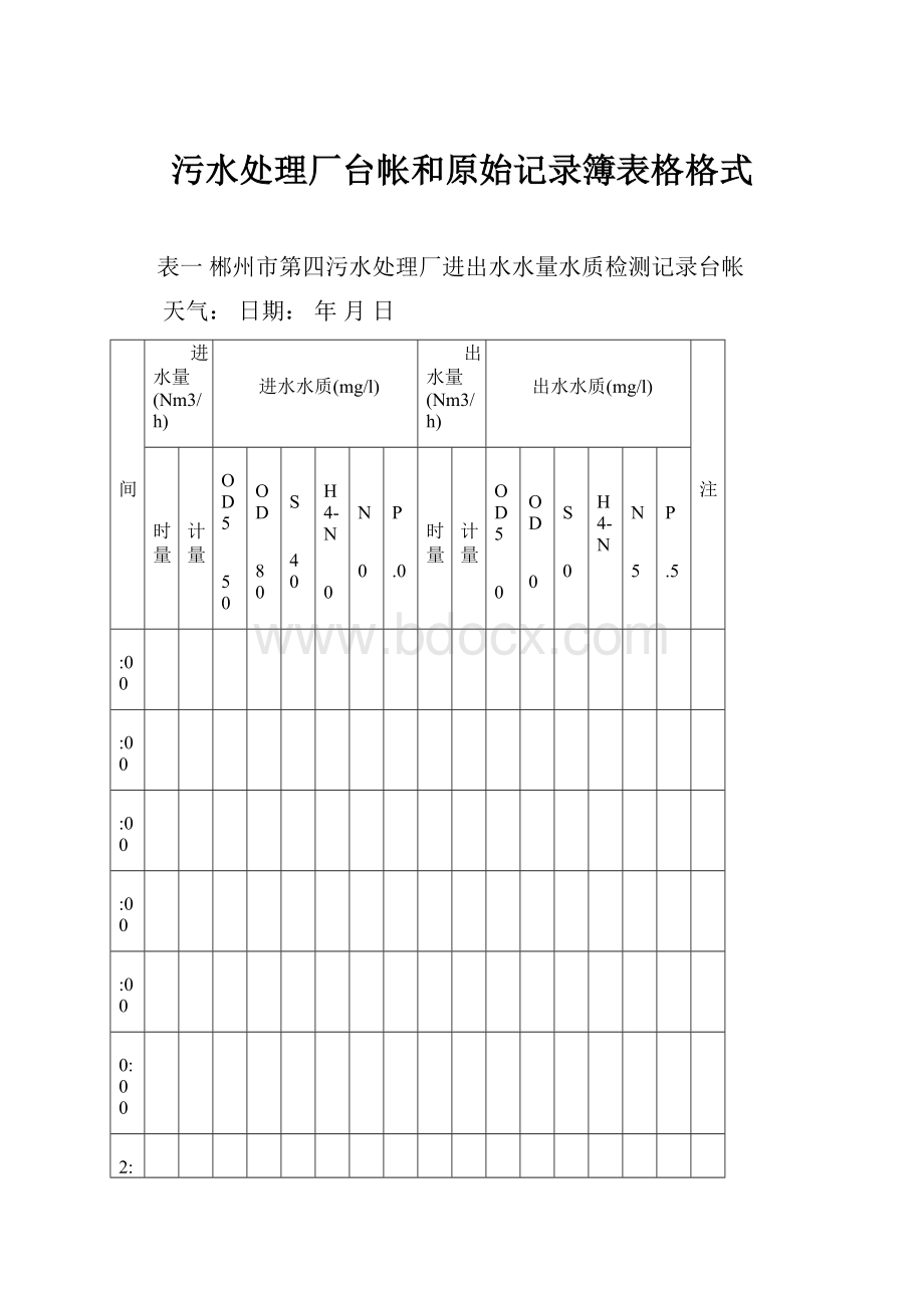 污水处理厂台帐和原始记录簿表格格式.docx