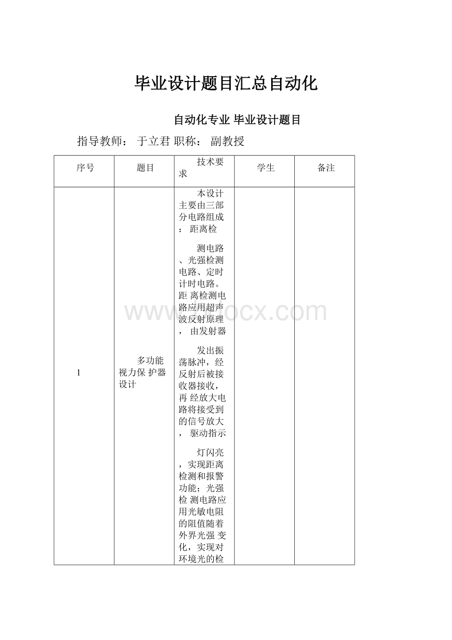 毕业设计题目汇总自动化.docx