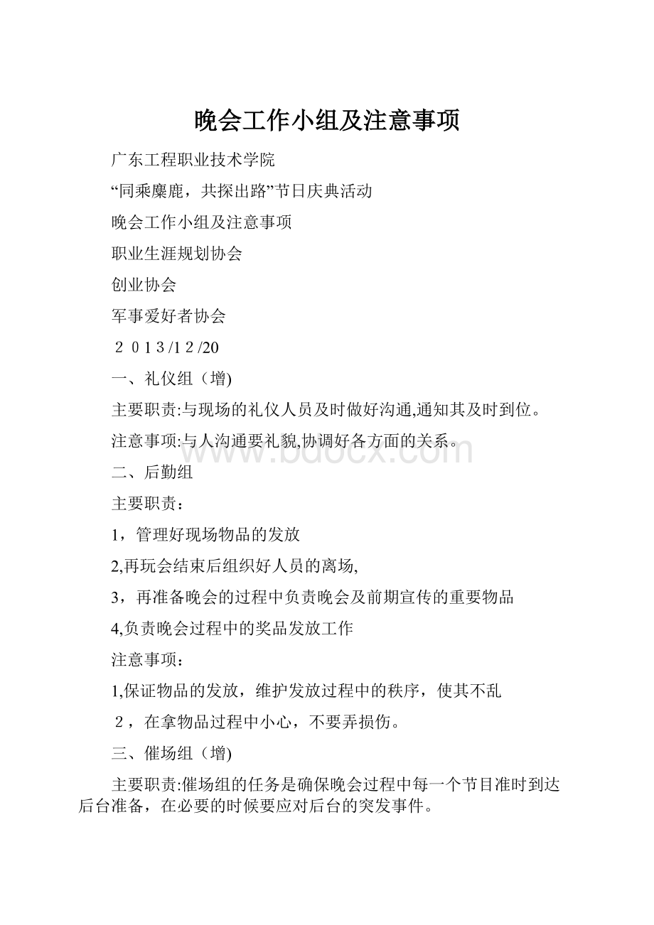 晚会工作小组及注意事项.docx