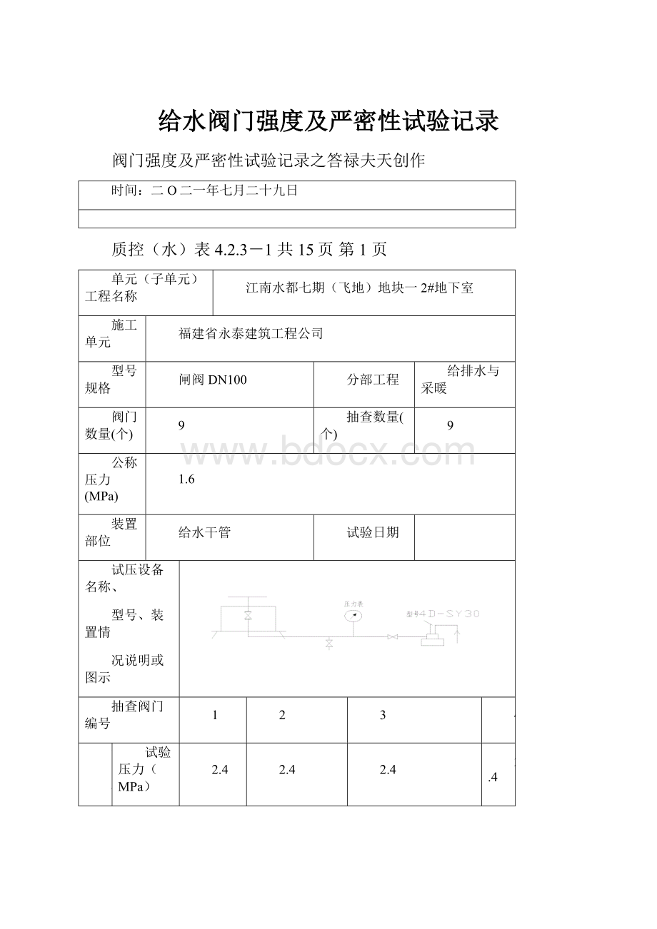 给水阀门强度及严密性试验记录.docx