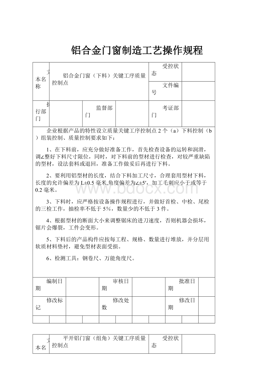 铝合金门窗制造工艺操作规程.docx