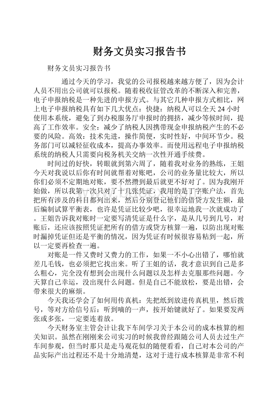 财务文员实习报告书.docx_第1页