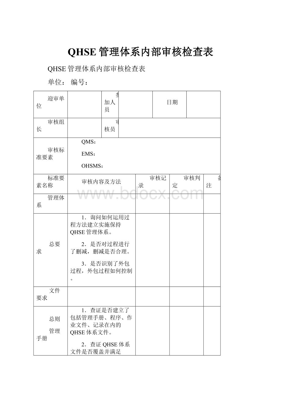 QHSE管理体系内部审核检查表.docx