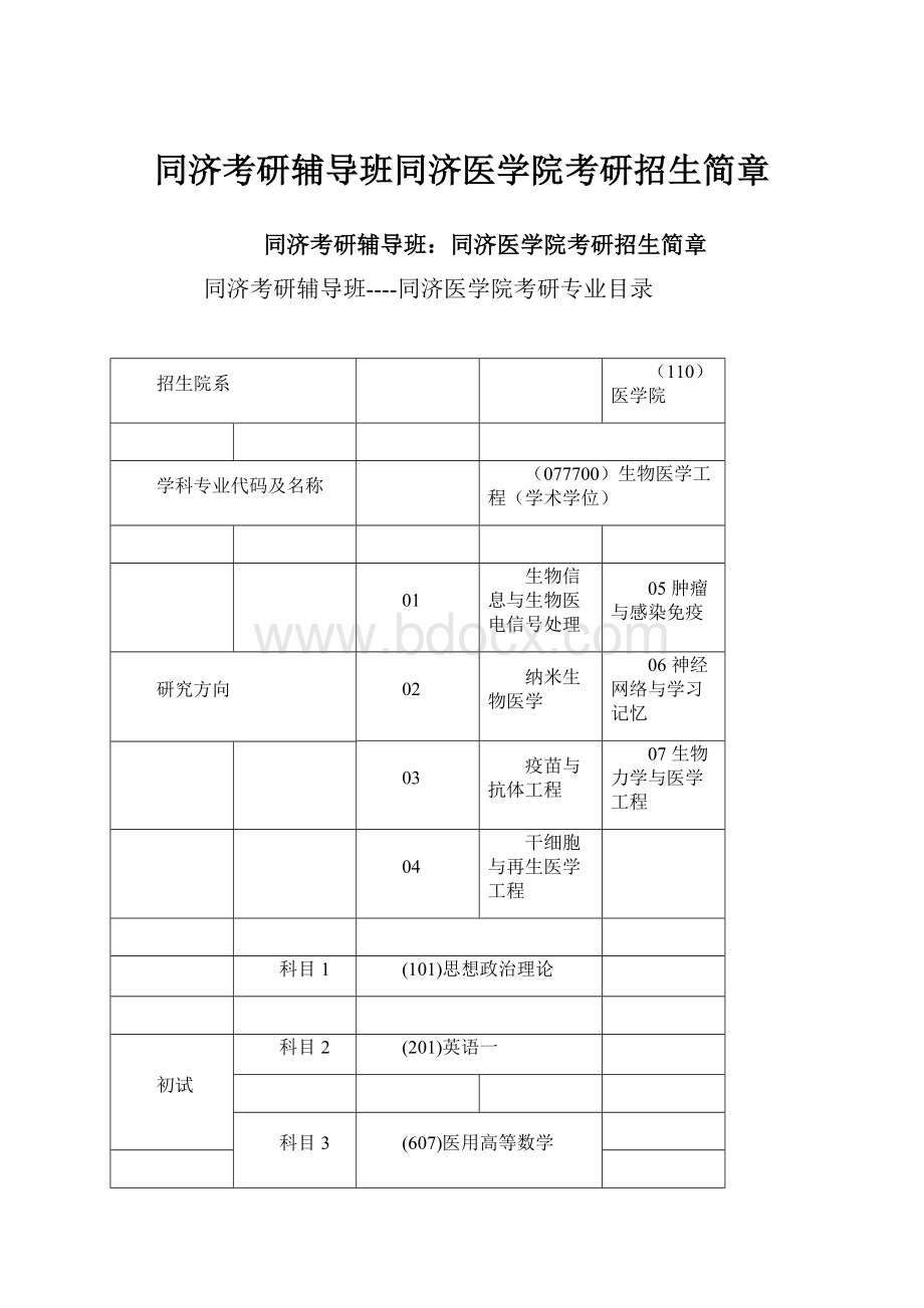 同济考研辅导班同济医学院考研招生简章.docx_第1页