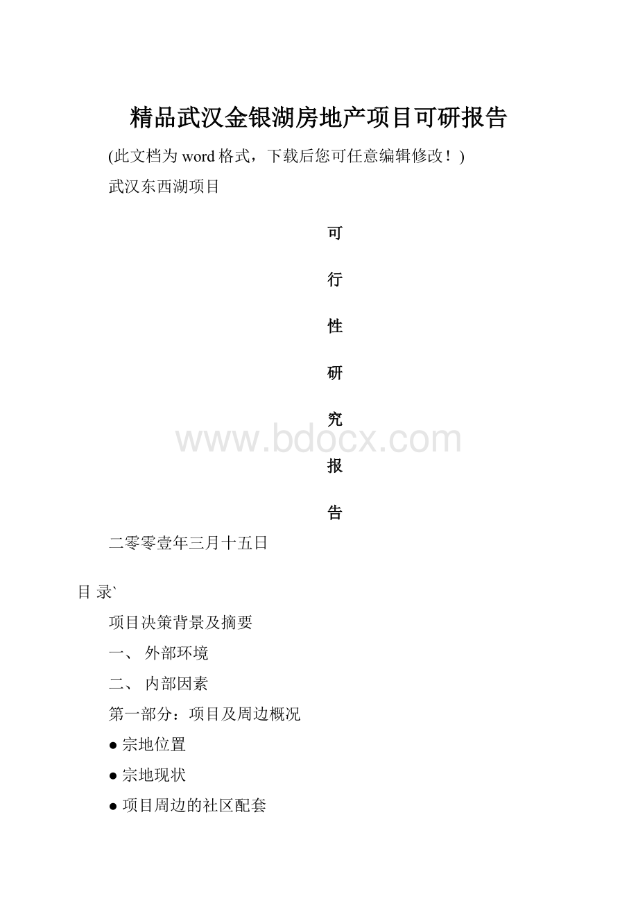 精品武汉金银湖房地产项目可研报告.docx