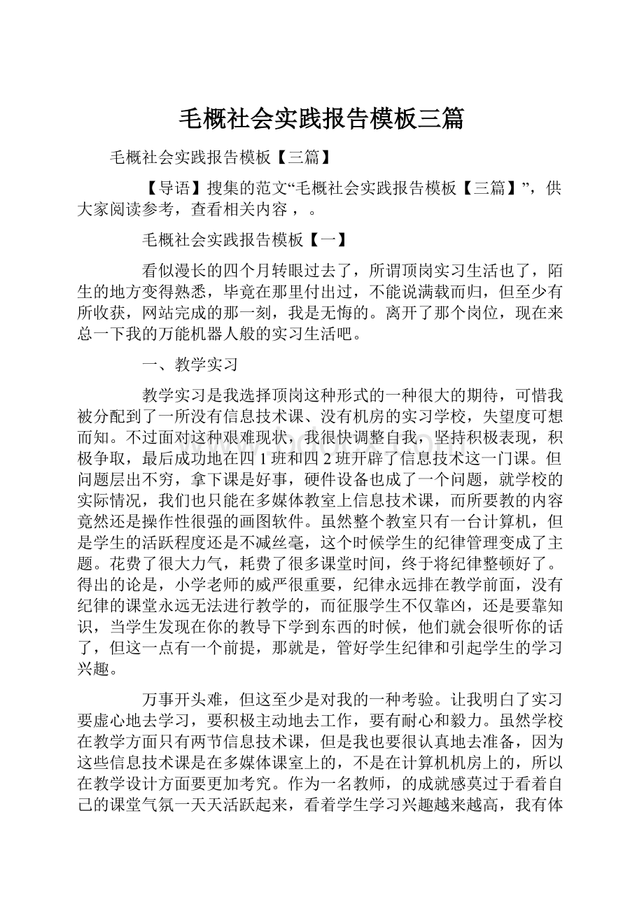 毛概社会实践报告模板三篇.docx_第1页