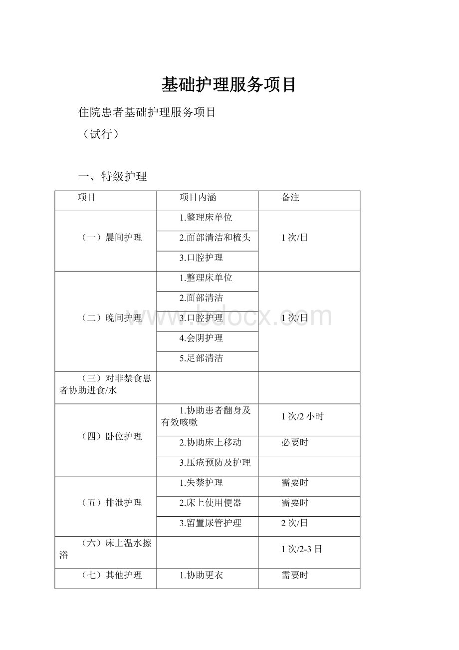 基础护理服务项目.docx_第1页