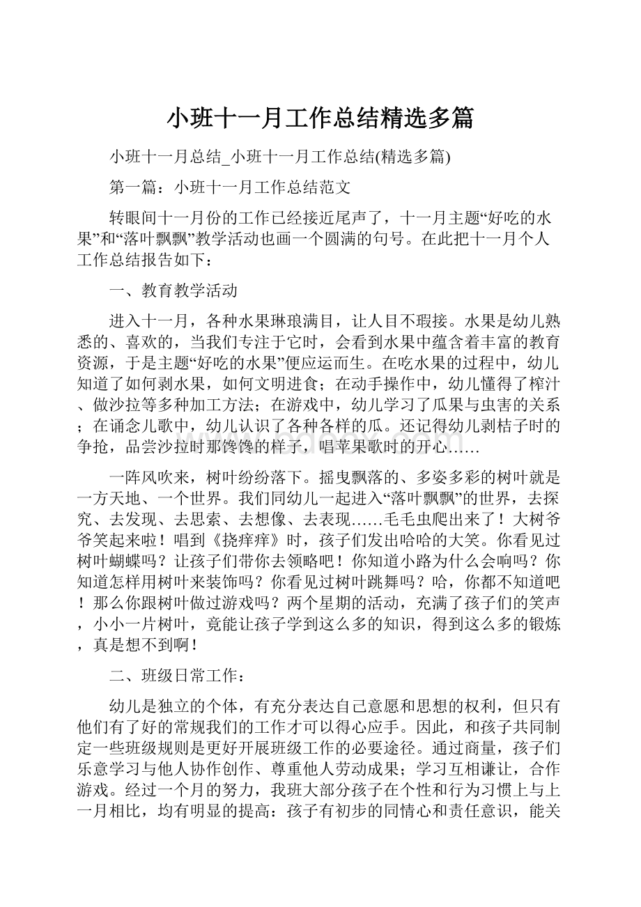 小班十一月工作总结精选多篇.docx