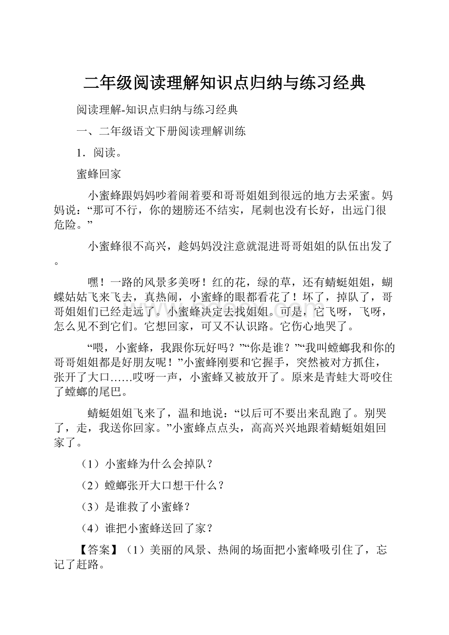 二年级阅读理解知识点归纳与练习经典.docx