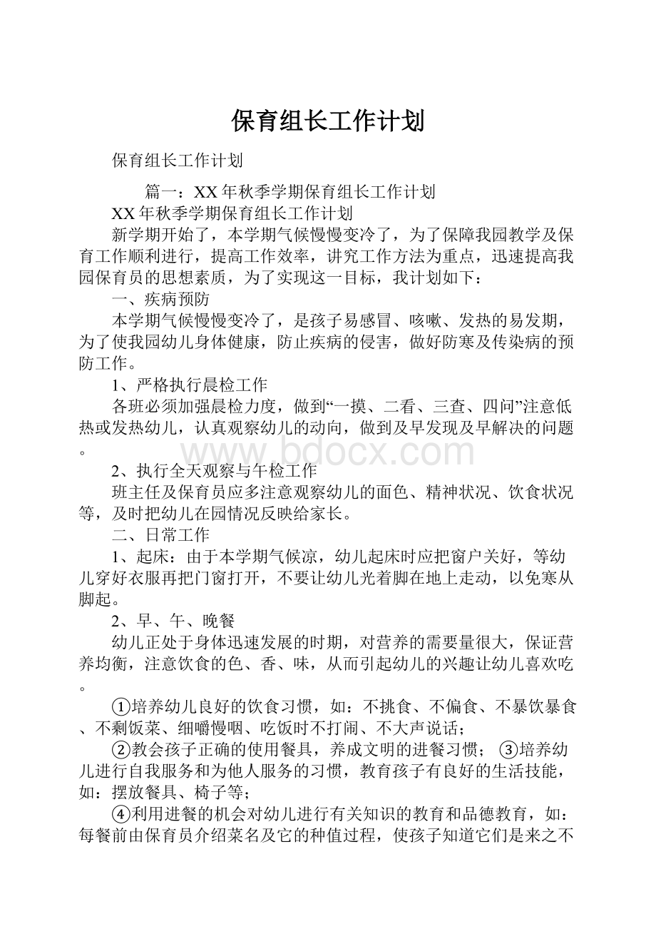 保育组长工作计划.docx_第1页