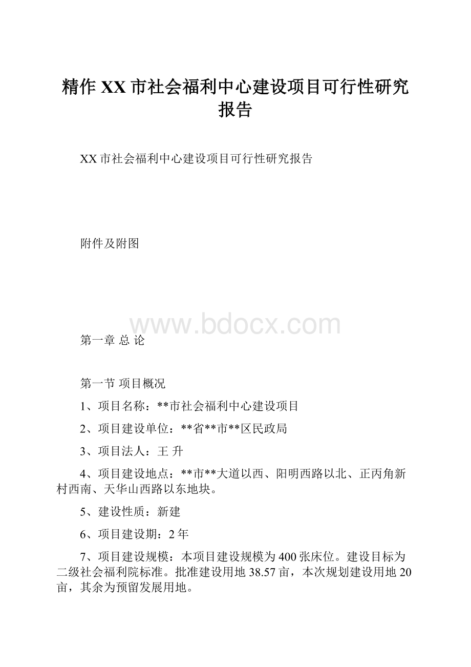 精作XX市社会福利中心建设项目可行性研究报告.docx