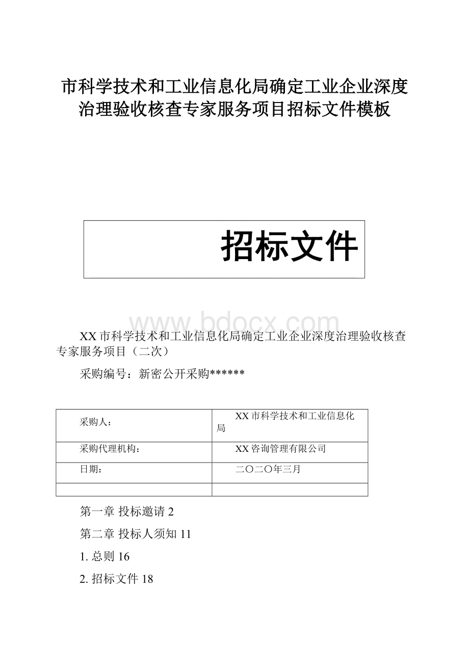 市科学技术和工业信息化局确定工业企业深度治理验收核查专家服务项目招标文件模板.docx