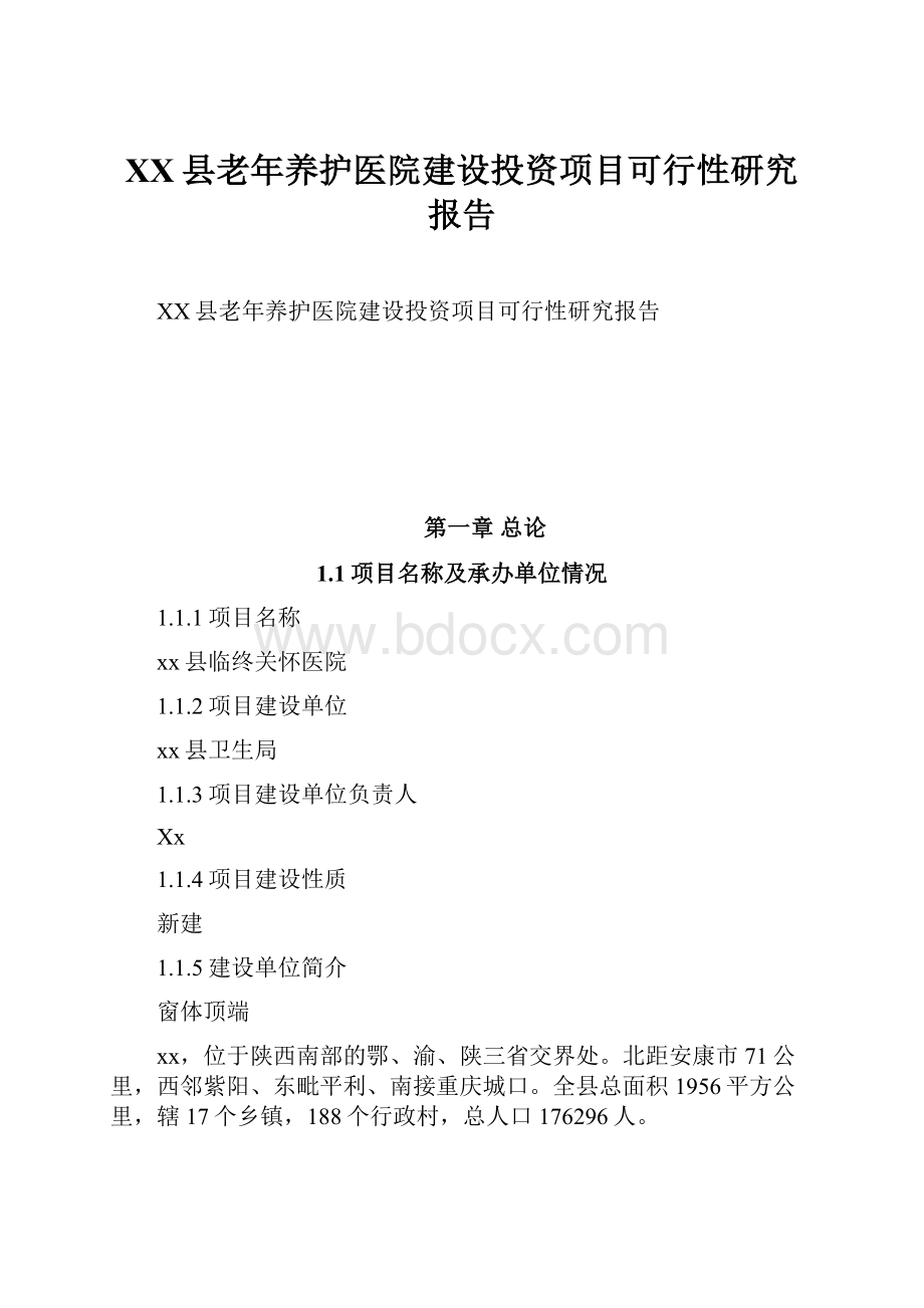 XX县老年养护医院建设投资项目可行性研究报告.docx