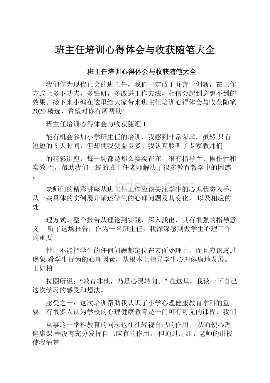 班主任培训心得体会与收获随笔大全.docx