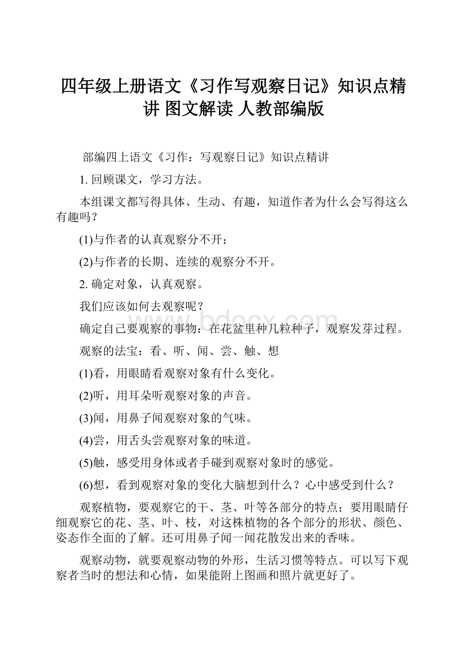 四年级上册语文《习作写观察日记》知识点精讲 图文解读 人教部编版.docx_第1页