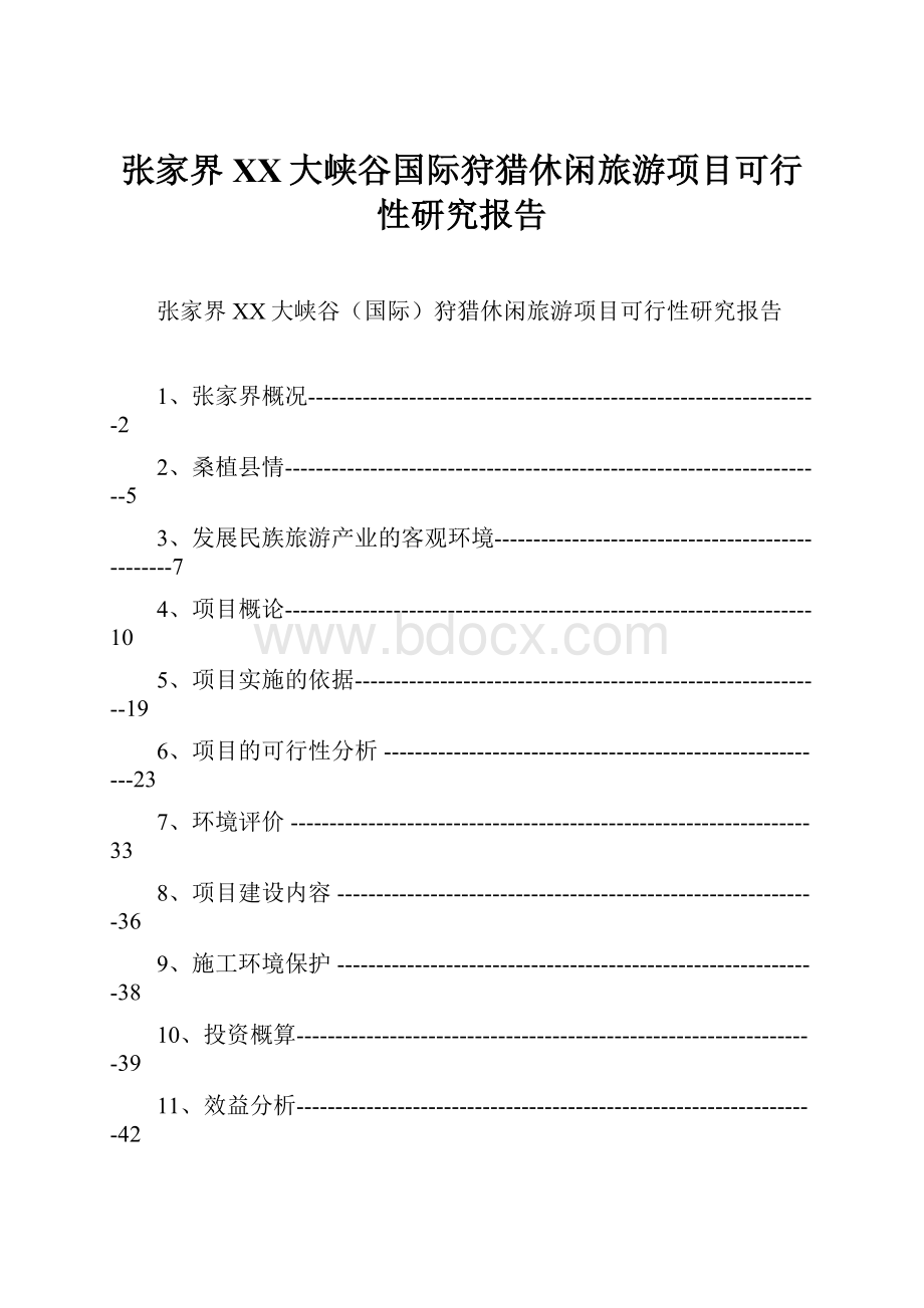 张家界XX大峡谷国际狩猎休闲旅游项目可行性研究报告.docx_第1页