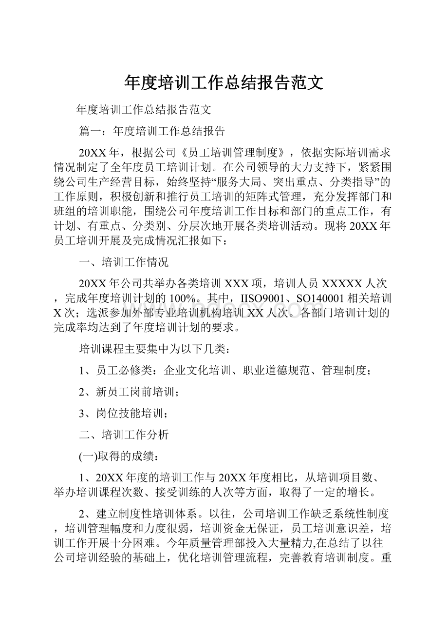 年度培训工作总结报告范文.docx_第1页