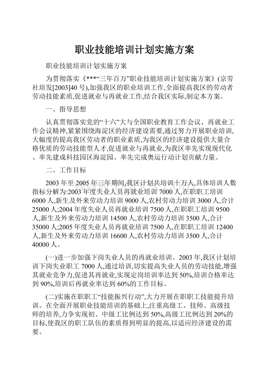 职业技能培训计划实施方案.docx